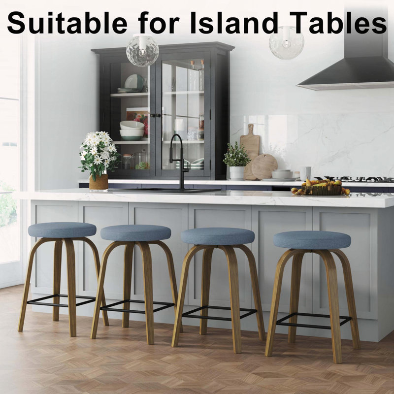 Tabouret de bar pivotant avec dossier sans dossier et siège en tissu, hauteur de 26 po, ensemble de 2, Bleu
