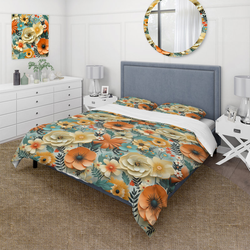 Literie Beige Popart Funky Floral Serenade II, Housse de couette pour très grand lit et 2 très
