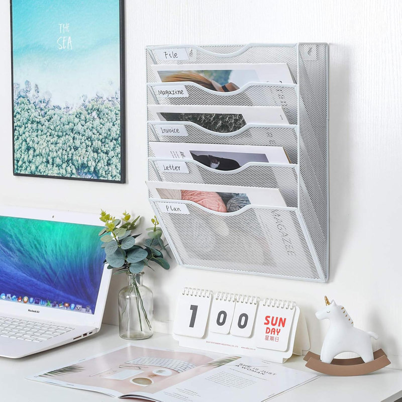 Metal Wall Organizer with Mail Storage, White, 17.4 cm H x 27.8 cm W x 32.5 cm D
