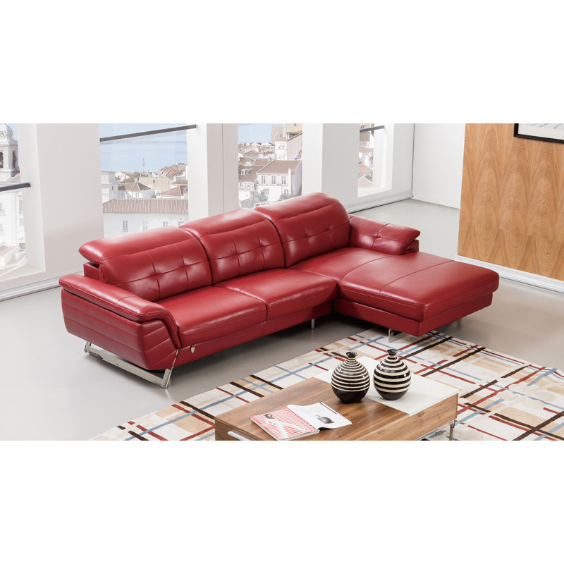 Bairiki Upholstered L-Shaped Sectional, Right Hand Facing, Red Genuine Leather