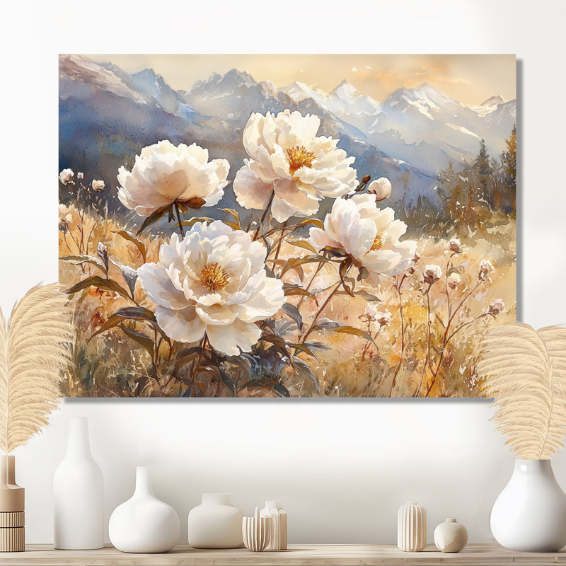 Gesinus pivoines dans la prairie de montagne III - pivoines, art mural, H 24 po x l 32 po, Toile tendue, Ne s’applique pas