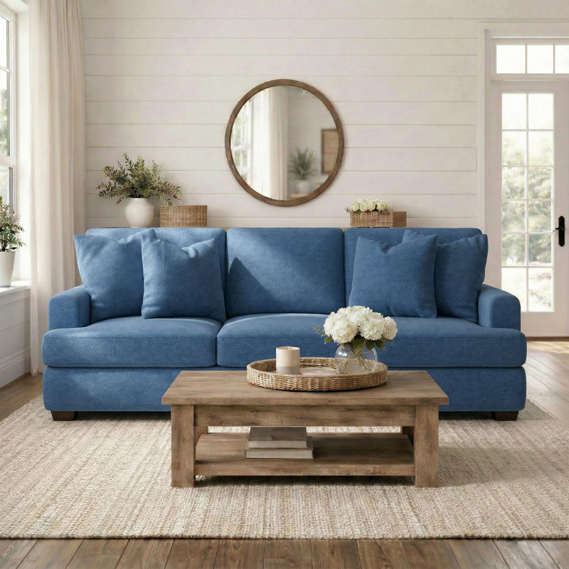 Emilio Upholstered 90'' Sofa, Classic Indigo Denim