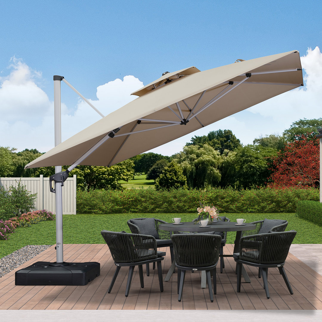 JusthIn 132" Square Cantilever Umbrella With Base Arlmont & Co. Fabric 