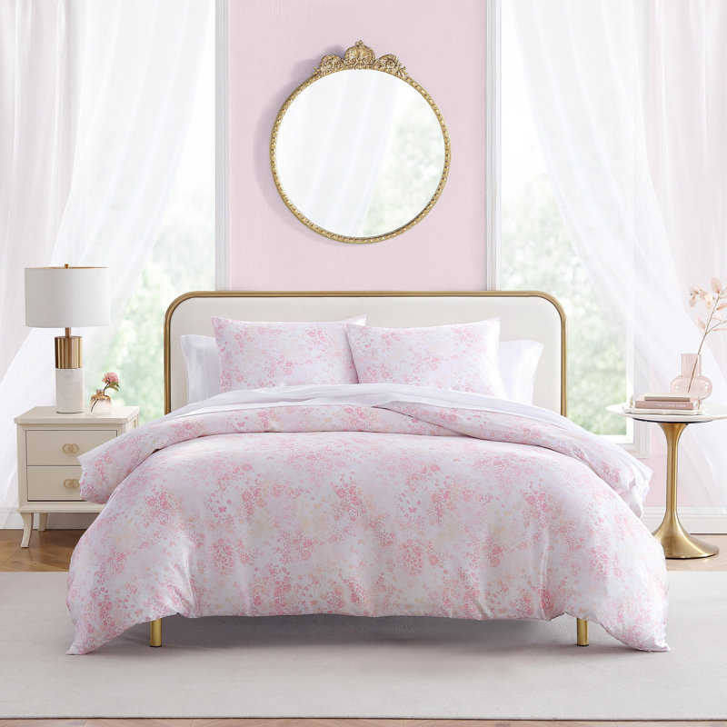 Betsey Johnson Butterfly Garden Satin Pink Duvet Cover Set, Twin Duvet Cover + 1 Standard Sham