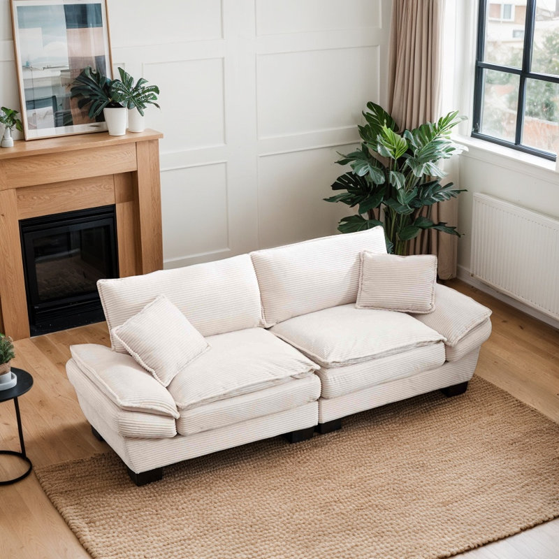 Plush Oversized Deep-Seat Soft Corduroy Upholstered 2-Seater Loveseat Couch, Sleek Modern Comfy Upholstered Sofa