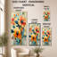 Panneau de papier peint orange et bleu rétro - coquelicots, art mural encadré floral-1004329398-1004329392