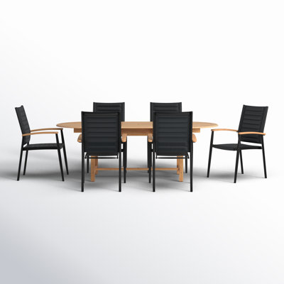 Ensemble repas d'extérieur 100% teck et aluminium 7 pièces Cenka Denver