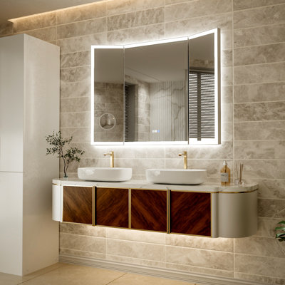 36" x 48" Tri-Fold LED Bathroom Mirror, Anti-Fog, 3 Light Modes, Dimmable, Foldable with Magnetic Magnifier