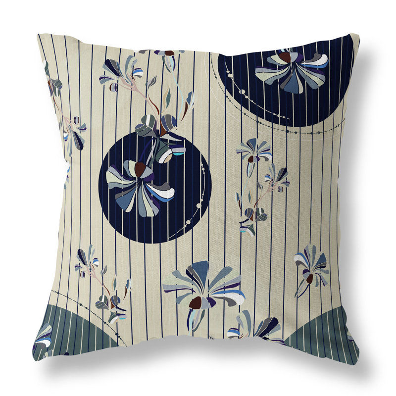 Coussin décoratif réversible intérieur / extérieur Circular Garden, H 16 po x l 16 po, Bleu / Vert / Jaune