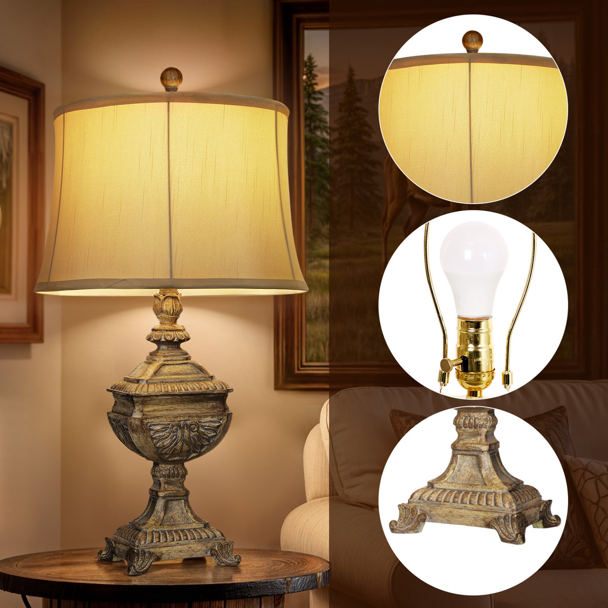 EOEO LED Mushroom Table Lamp, Dimmable Mushroom Table Light With Cable, 3000K/4500K/6000K, Night Light, Retro Deco, Desk Lamp For Living Room, Bedroom, Black