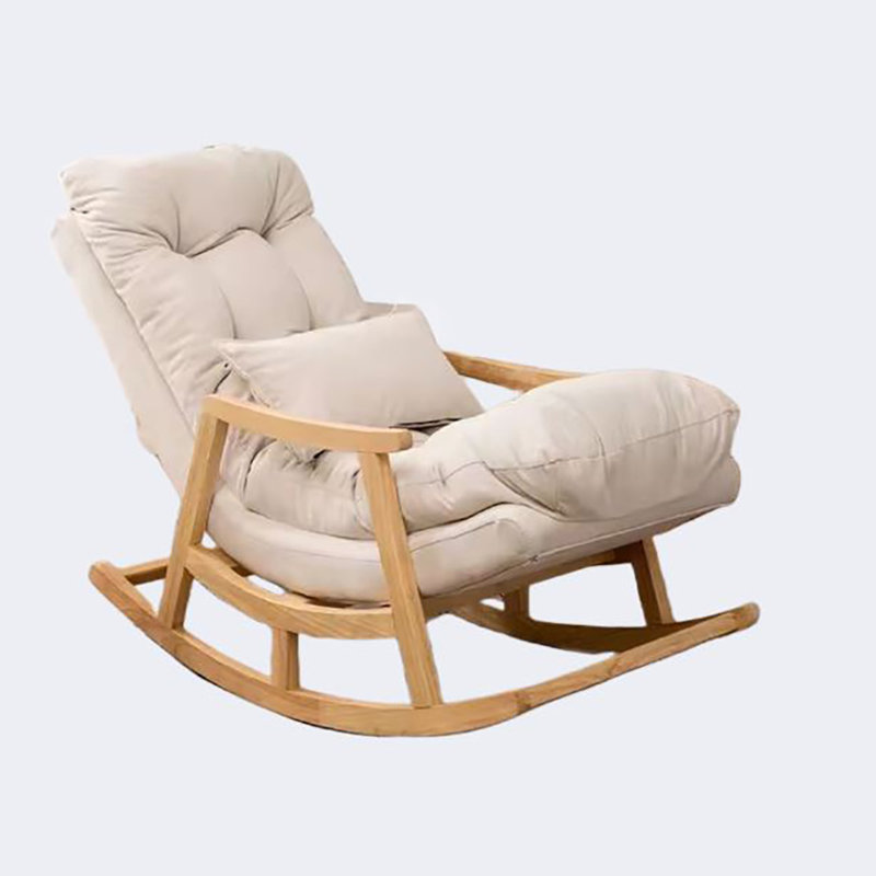 Chaise berçante en bois massif Cloud, Blanc cassé