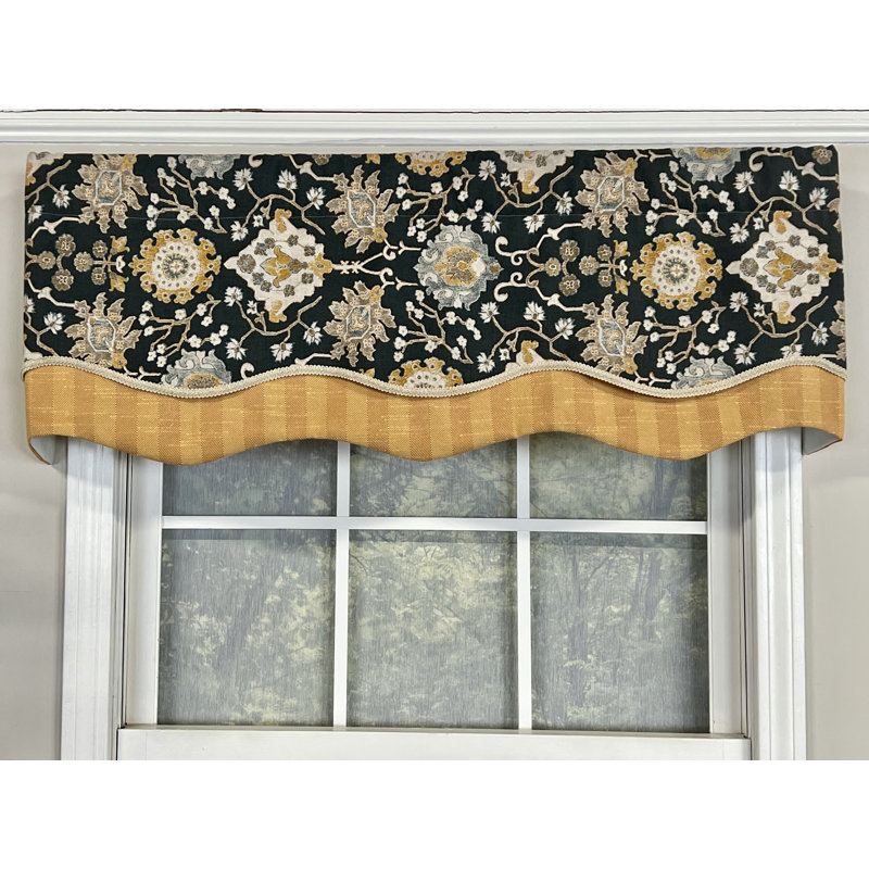 Cotton Damask Scalloped Window Valance, Cobalt Blue