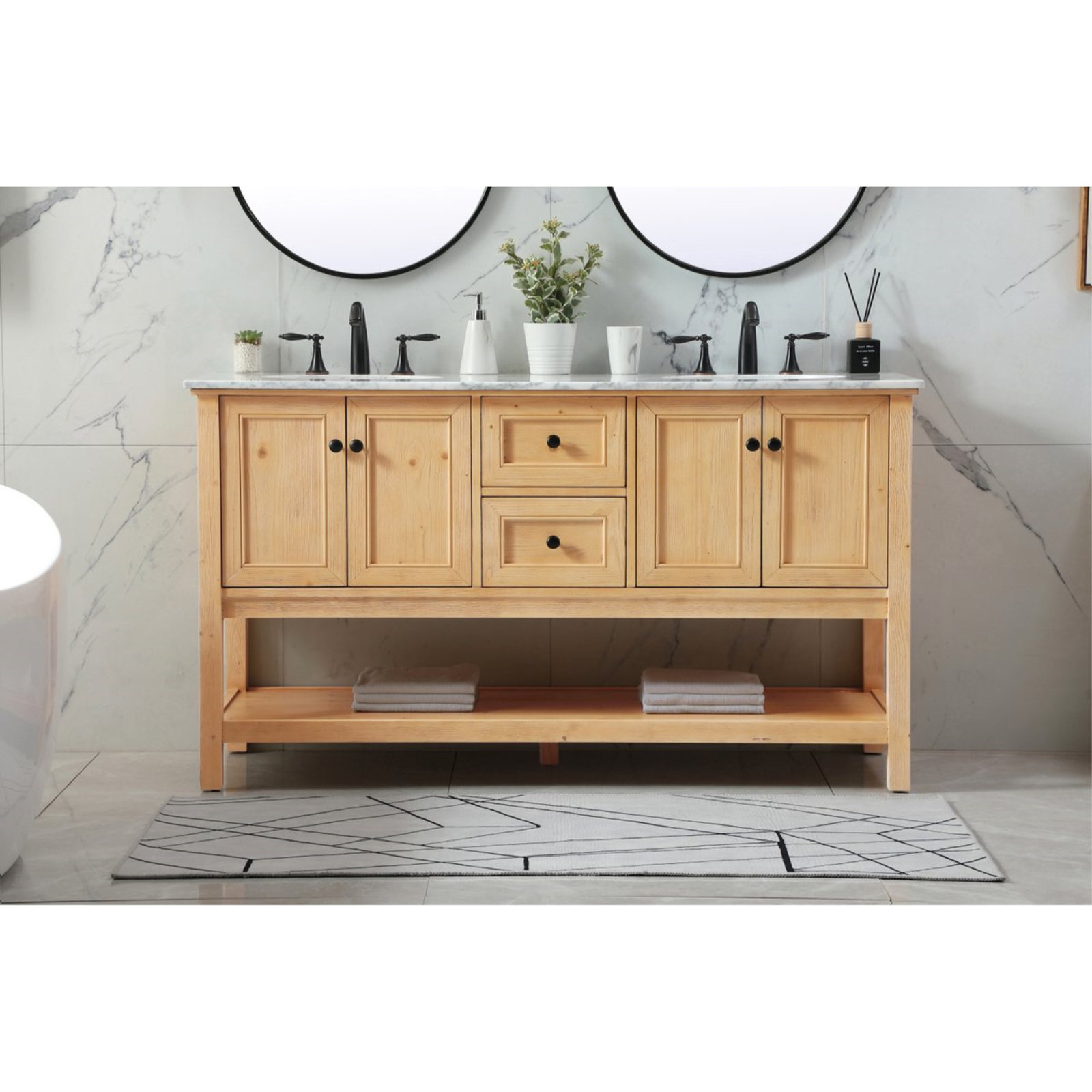 Bonsai 60'' Double Bathroom Vanity, Natural wood