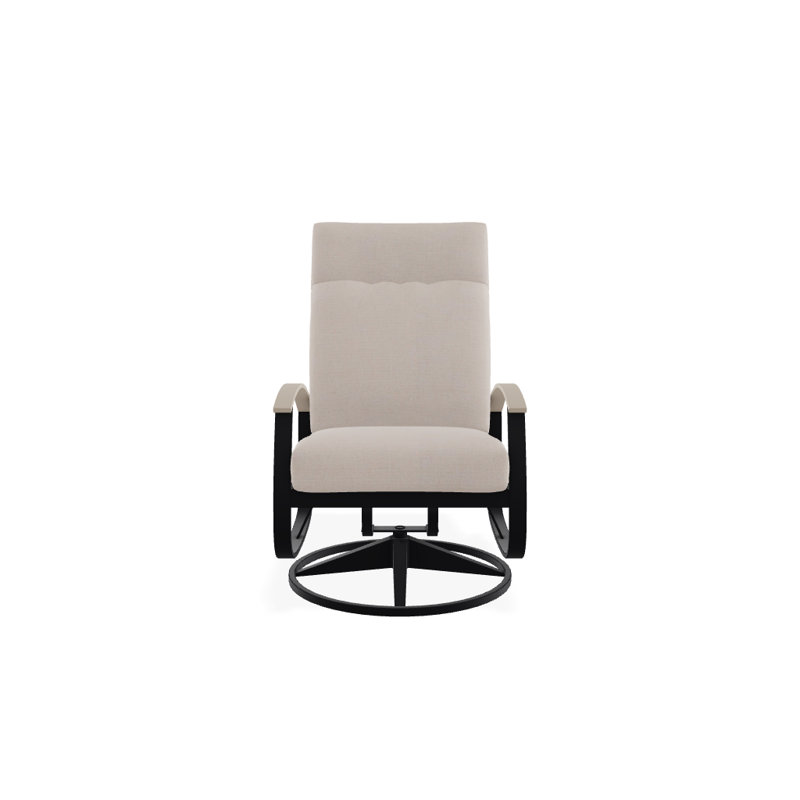 Belle Isle Outdoor Swivel Lounge Chair, Textured Black, Cabana Classic Black Stripe Sunbrella®, Desert P60