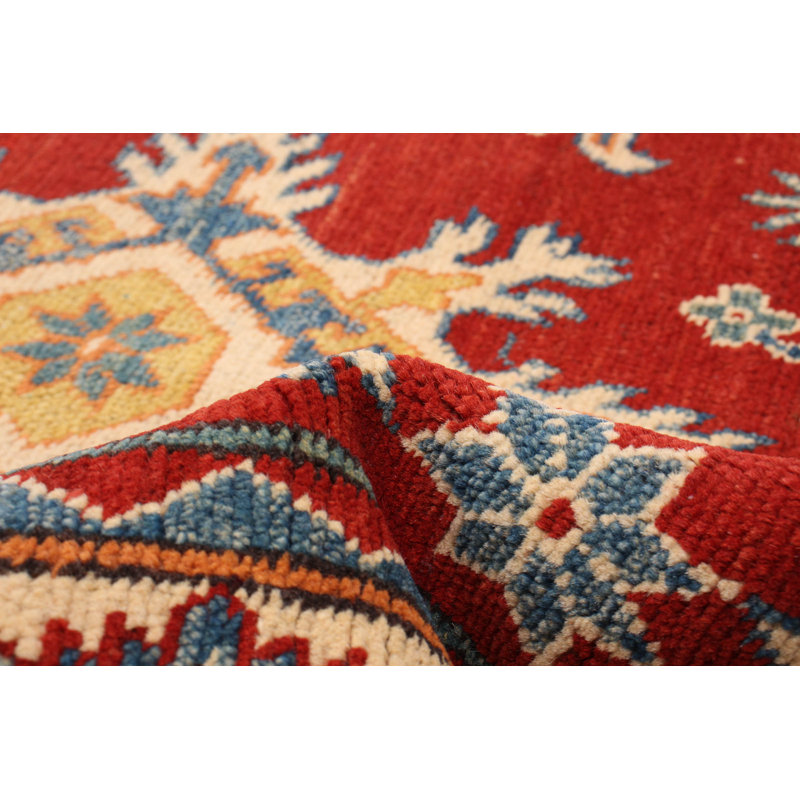 Tapis rouge en laine noué à la main de conception unique 4 pi 0 po x 5 pi 7 po New Age Finest Ghazni