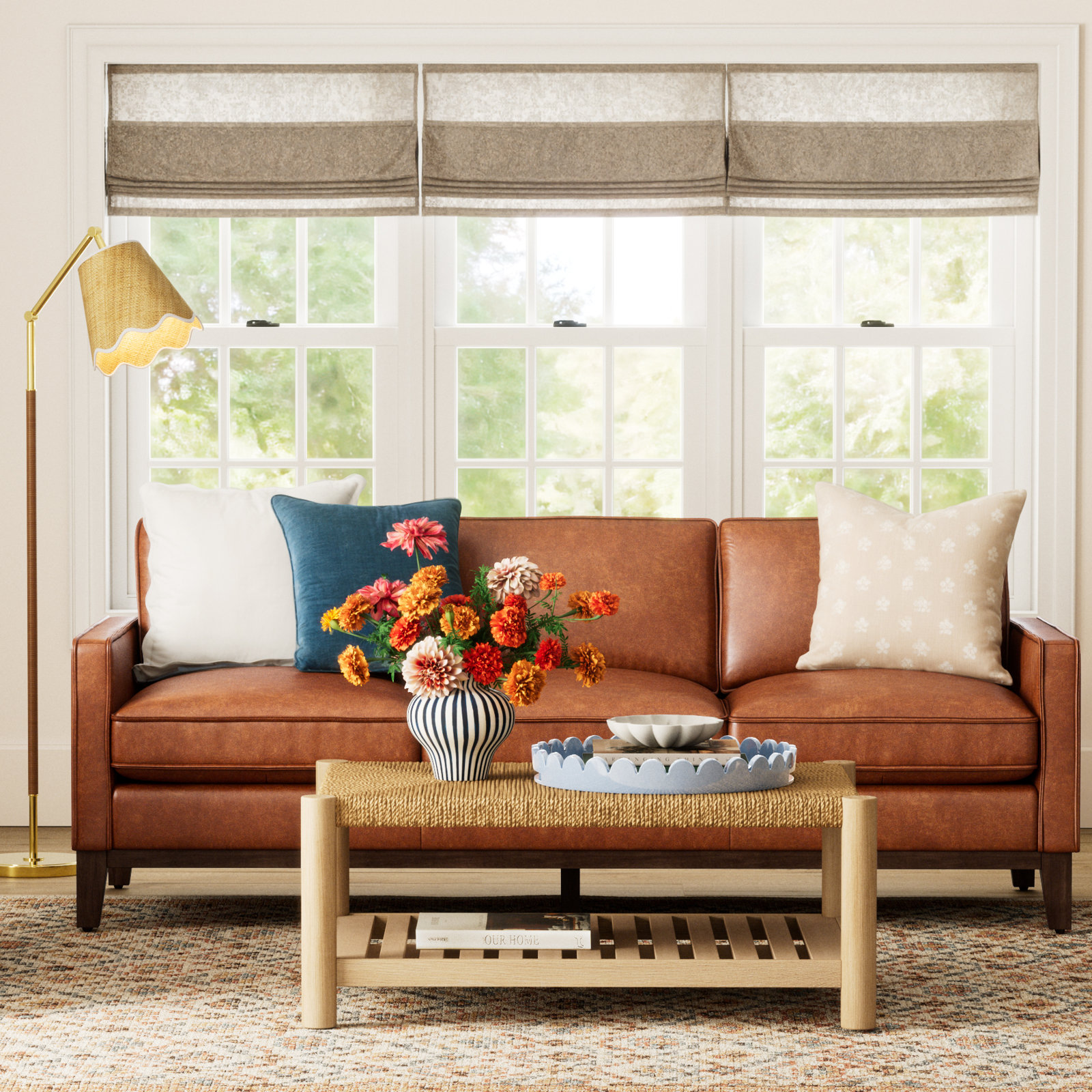 Cascades 85'' Upholstered Sofa, Chestnut Genuine Leather