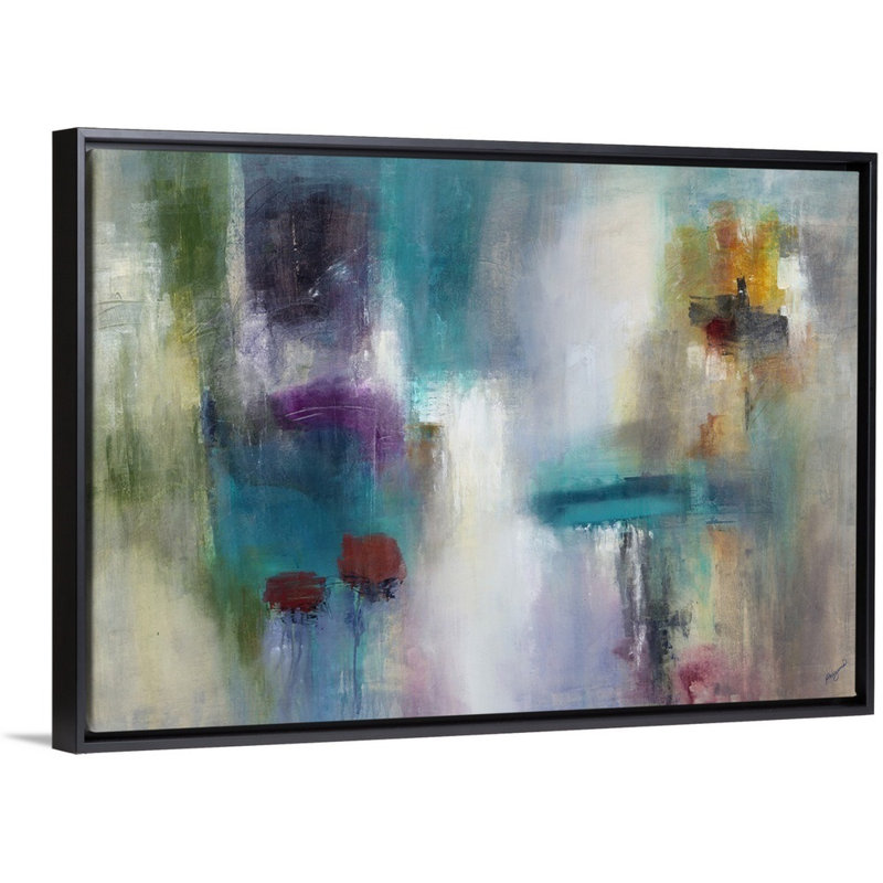 « turquoise rétablissement », peinture sur toile, Cadre flottant noir, H 21,7 po x l 31,7 po x P 1,75 po