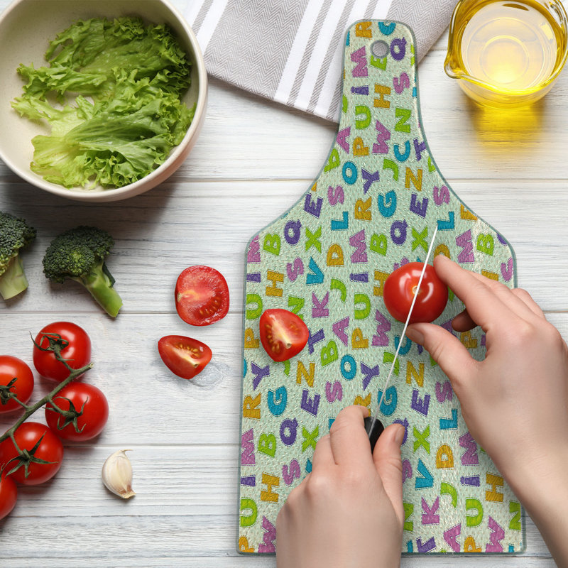 Ambesonne ABC Tempered Glass Cutting Board Letters Alphabet ABC Multicolor
