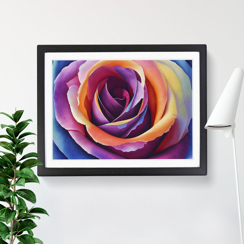 Watercolour Rose Flower Vol.1 - Single Picture Frame Print, 46cm H x 64cm W, Black