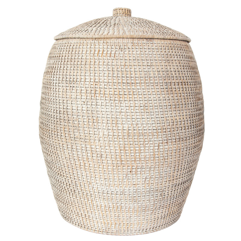 Hand Woven Laundry Hamper, White Wash