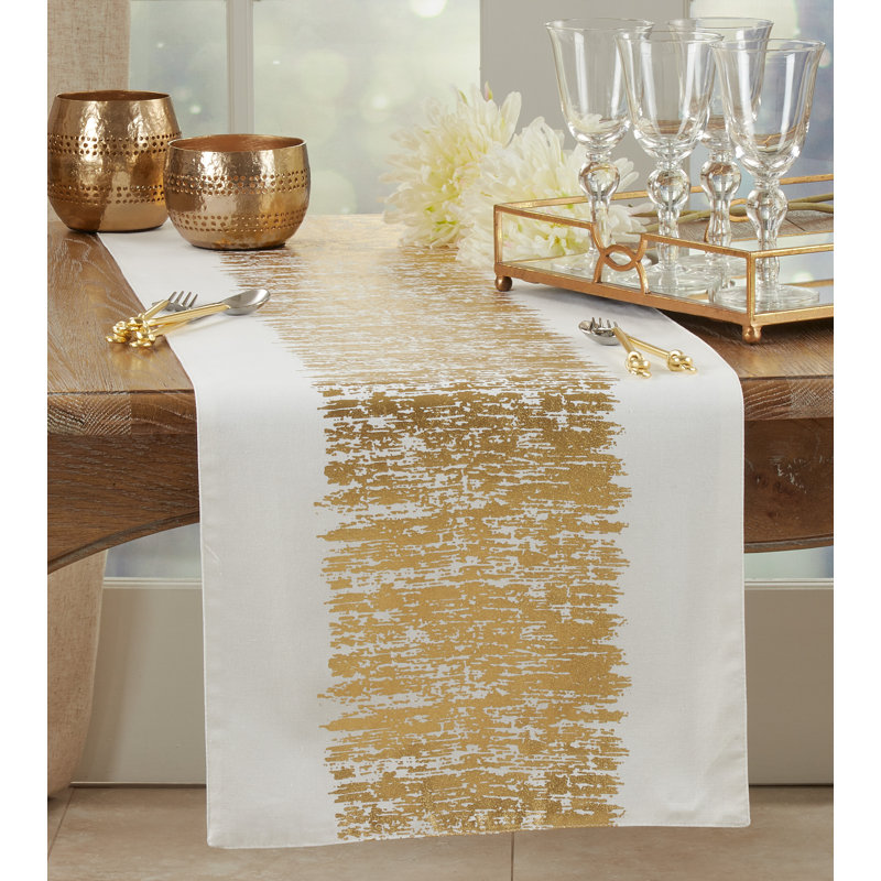 Agatha Metallic Banded Design Table Runner, 16" x 90", Gold