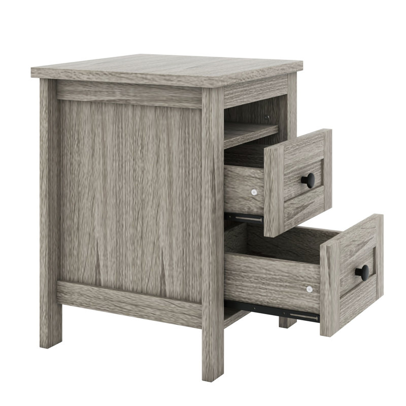 Ensemble de chambre à coucher 3 pièces avec lit plateforme, table de chevet et commode Farmhouse, Antique Grey
