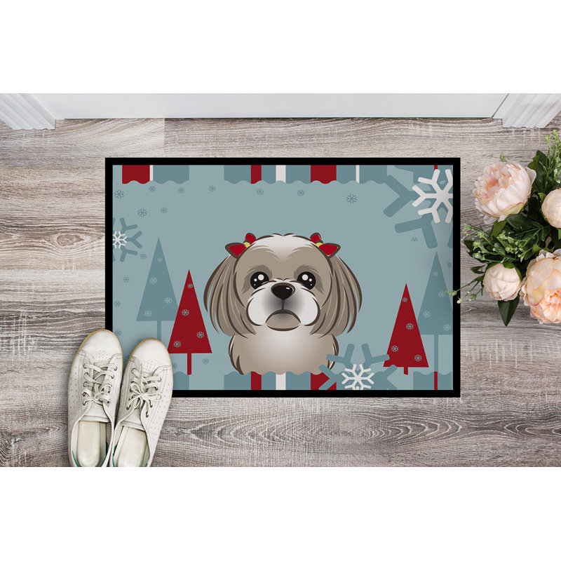 Paillasson d’extérieur antidérapant de vacances d’hiver lannah, Argent gris, Rectangle 2 pi x 3 pi