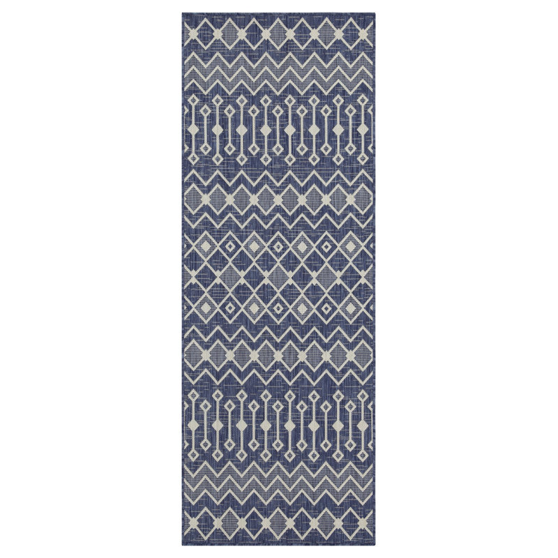 Esmont WF_HAR2019 Blue 2'7" x 7'3" Indoor/Outdoor Area Rug, Runner 2'7" x 7'3", Blue/White