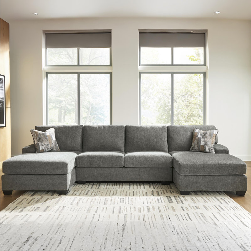 Canapé-lit modulaire 3 pièces avec méridienne Cronan, Polyester gris