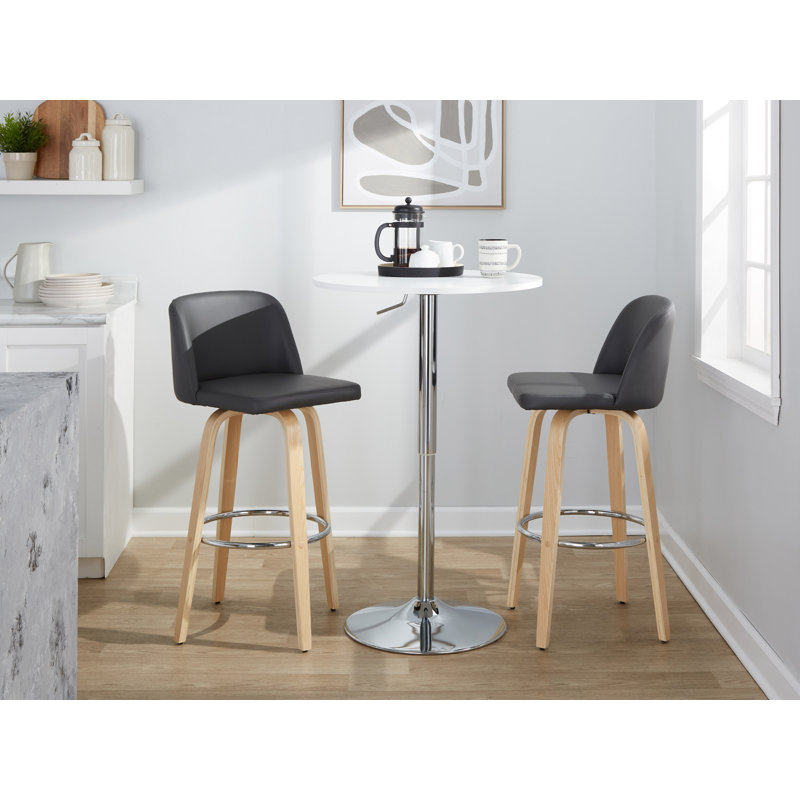 Thea 30" Fixed-Height Bar Stools with Bent Wood Legs & Round Footrest, Natural/Chrome, Gray, Bar Stool (29.5" Seat Height)