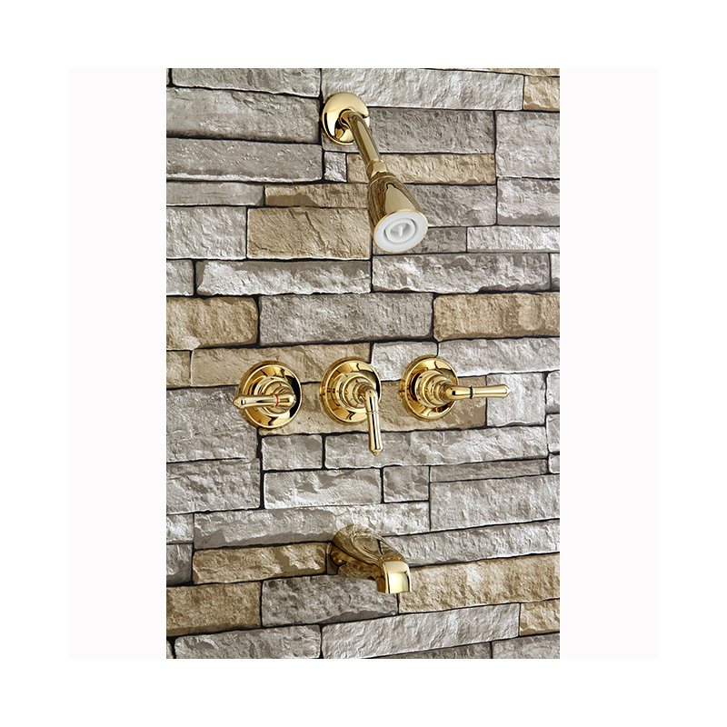 Kingston Brass Magellan Triple-Handle Tub and Shower Faucet, Polished Brass