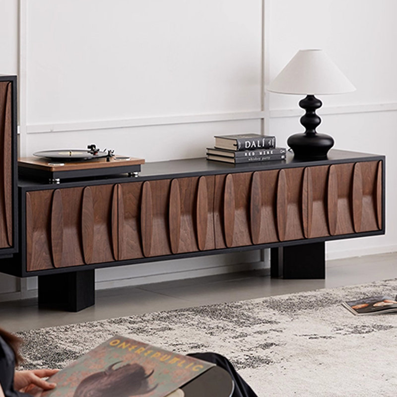 Meuble télé en chêne avec armoires et tiroirs, H 19,68 po x L 94,48 po x l 15,75 po
