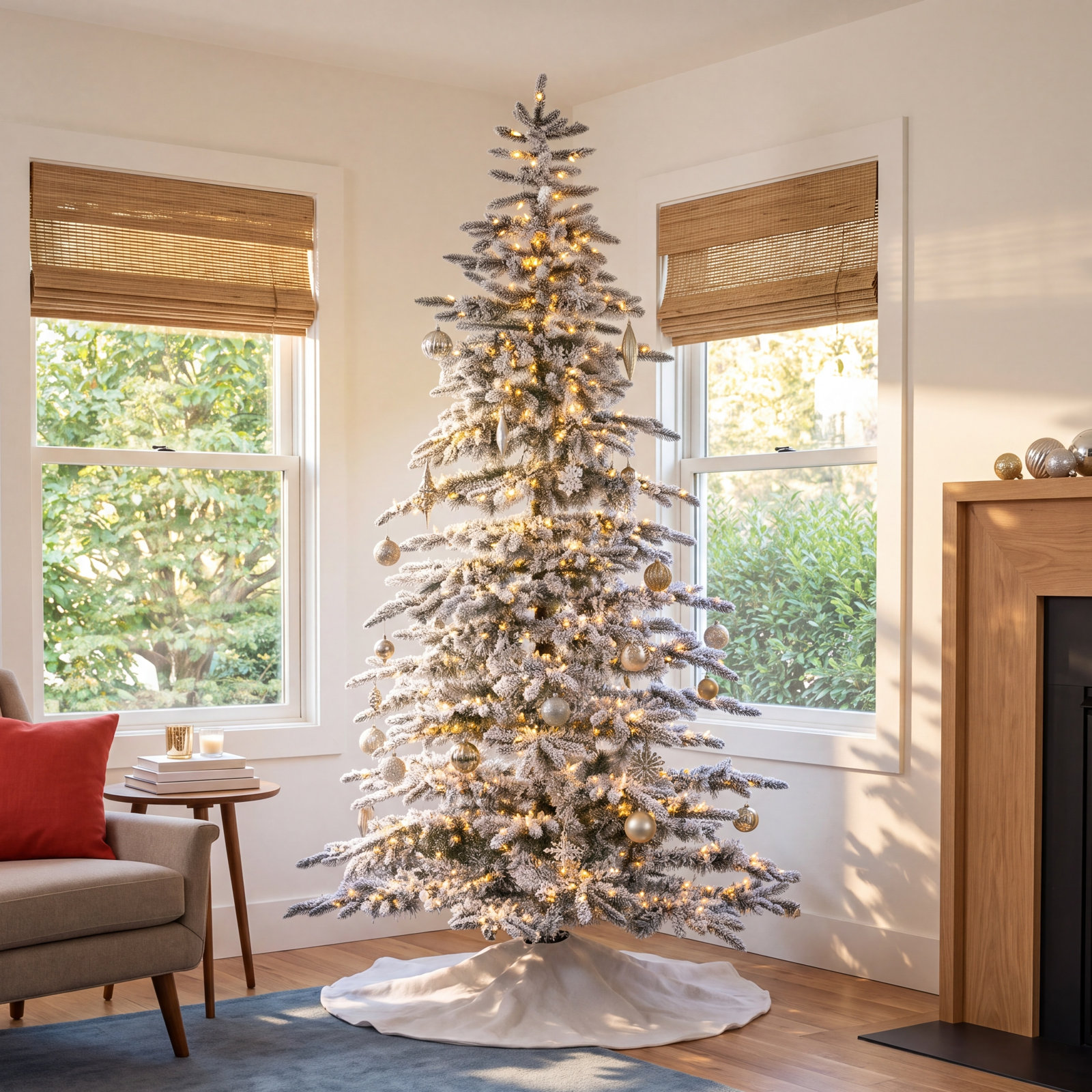 Frosted Pre-Lit Pine Christmas Tree, 7.5' H