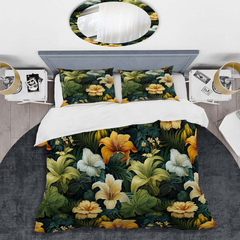 Ensemble de housse de couette Tropical Hibiscus Foliage Collage I - Floral, Housse de couette pour très grand lit et 2 très