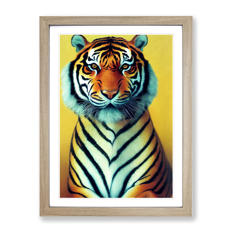 Portrait Of A Tiger No.2 - Print, 34cm H x 25cm W, White, Oak Framed