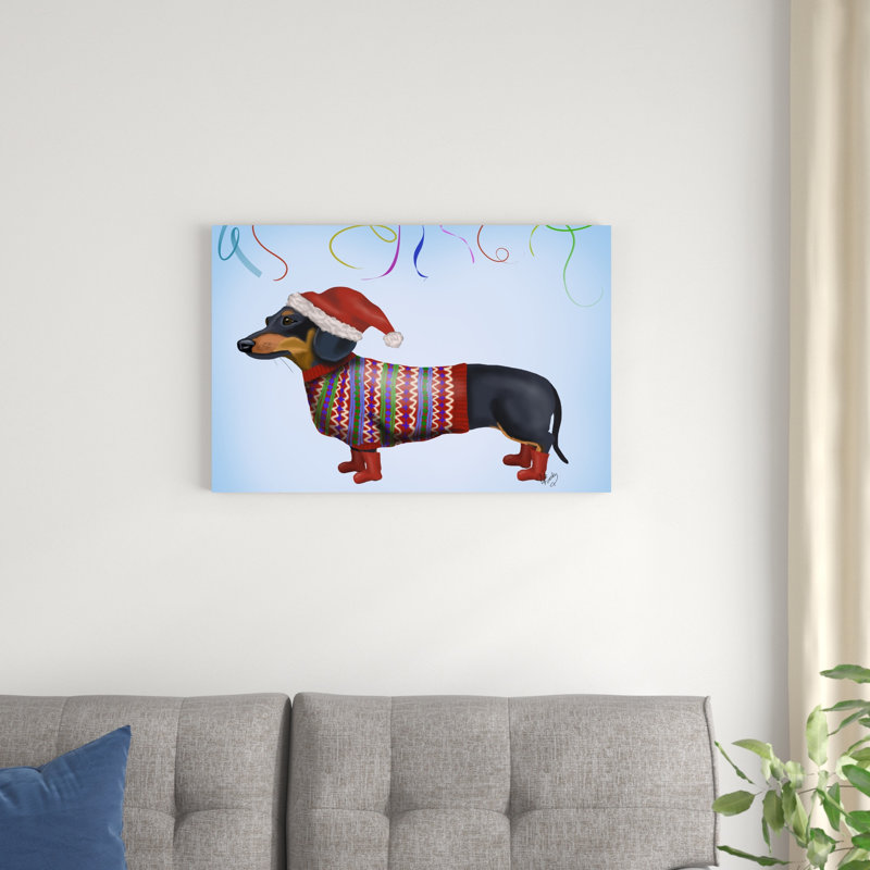 " Christmas Dachshund " by Fab Funky, 20" H x 30" W