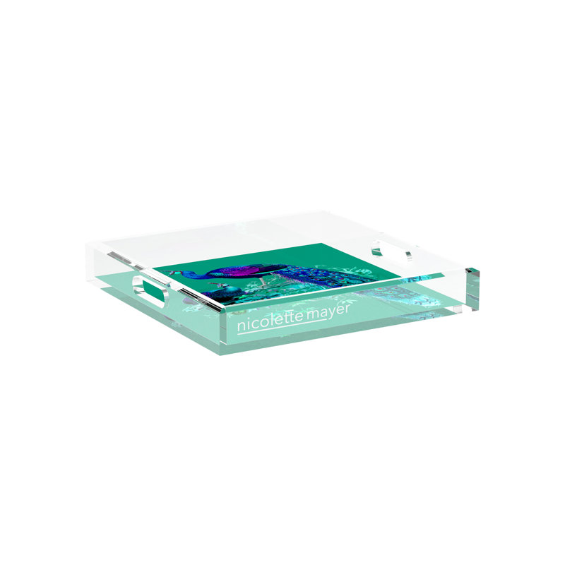 Family Pheasants Acrylic Square Decorative Tray, Peacock, 12"W x 12"D x 2"H