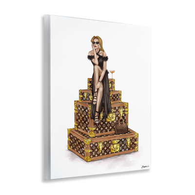 Plaque murale Glam Girl perchée sur des caisses, design par Ziwei Li