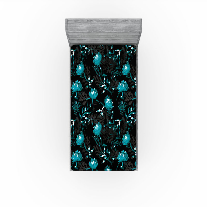 Drap-housse Ambesonne, Drap-housse pour lit simple TG, Écume de mer foncé, brun clair / floral