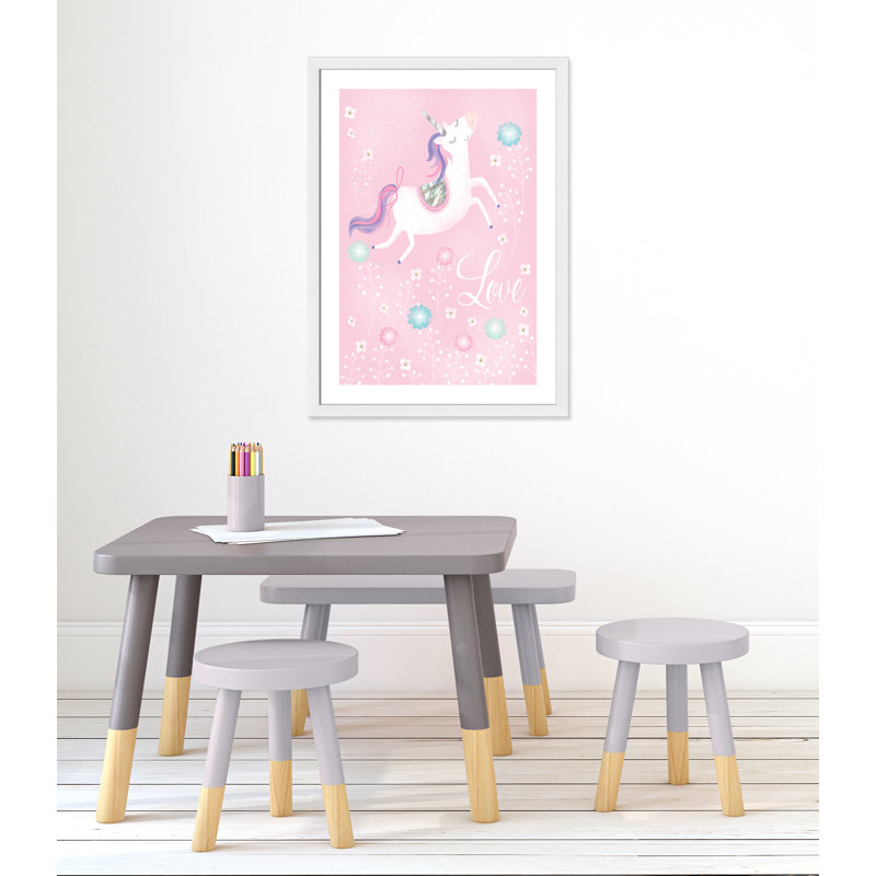 «Love Unicorn», art encadré, H 34,5 po x l 24,5 po x P 0,63 po, Cadre blanc