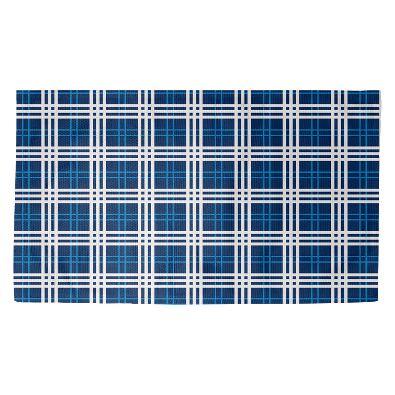 Plaid bleu/Ivoire Tapis décoratif fait à la main, Rectangle 2 pi x 3 pi