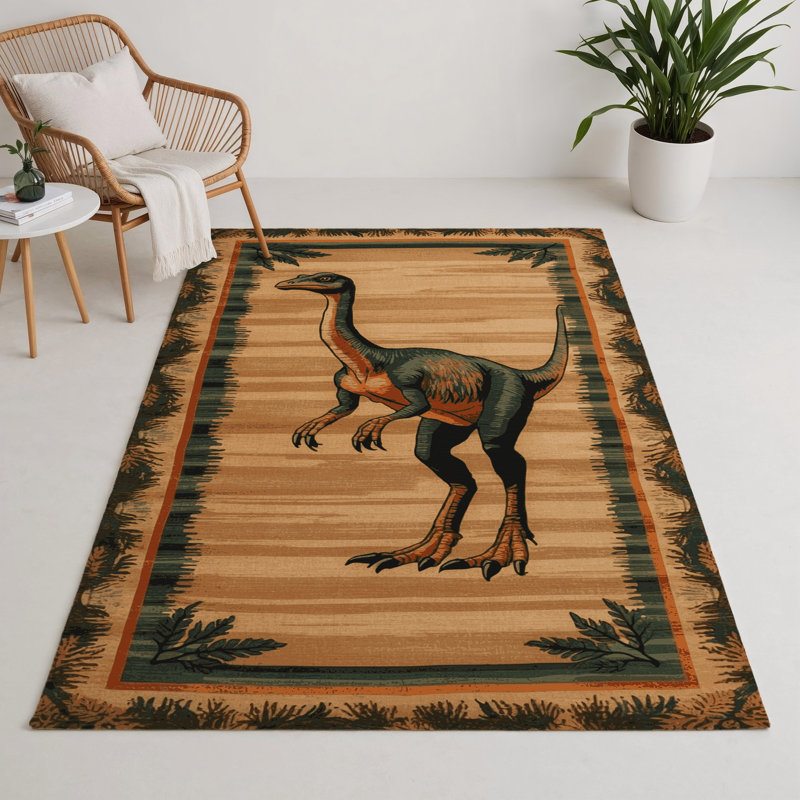 Dinosaurs Brown Indoor and Outdoor Area Rug, Rectangle 3' x 5'