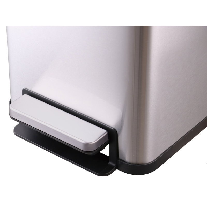 Slim Silver Stainless Steel Dual Compartment Recycling Bin