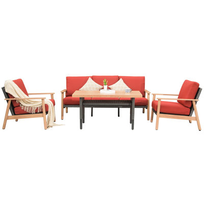 Patio extérieur toutes saisons 4 - aluminium avec coussins épais et 2 coussins pour terrasse de jardin rouge avec rembourrage rouge