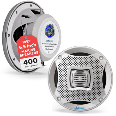 Lanzar 6.5 Inch Marine Speakers - 2-Way 400W Water-Resistant Stereo Sound System, UV-Coated Resin Treatment, Grilles For Indoor And Outdoor Use, Ideal For Boats, Pool, Or Marine Craft (Set Of 2)