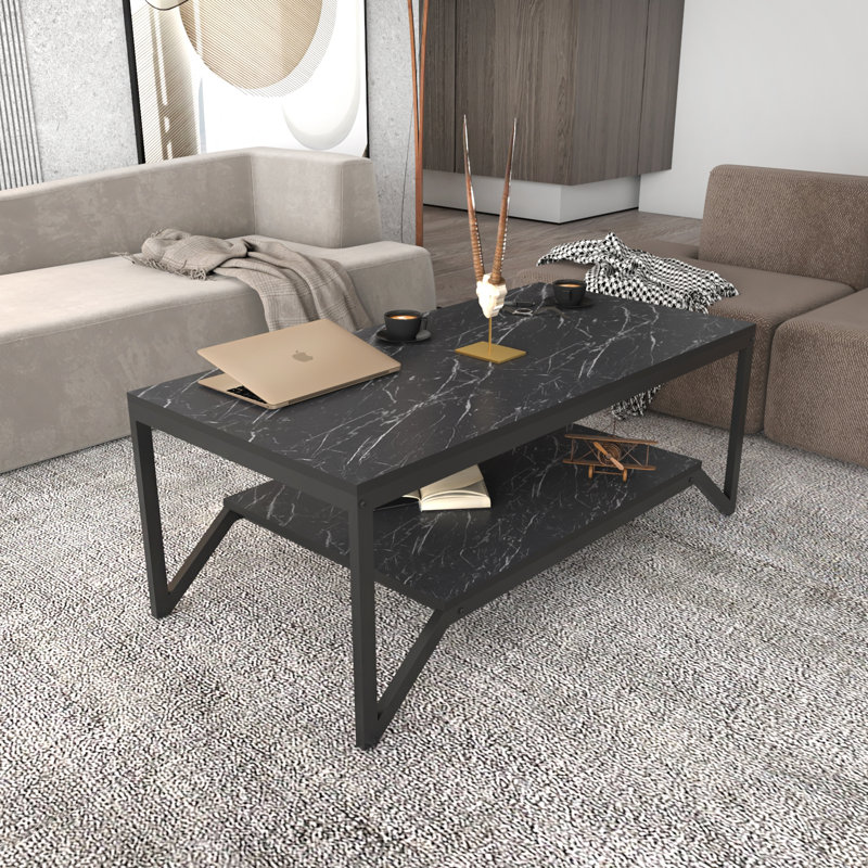 Flora Coffee Table with Storage, Black, Black