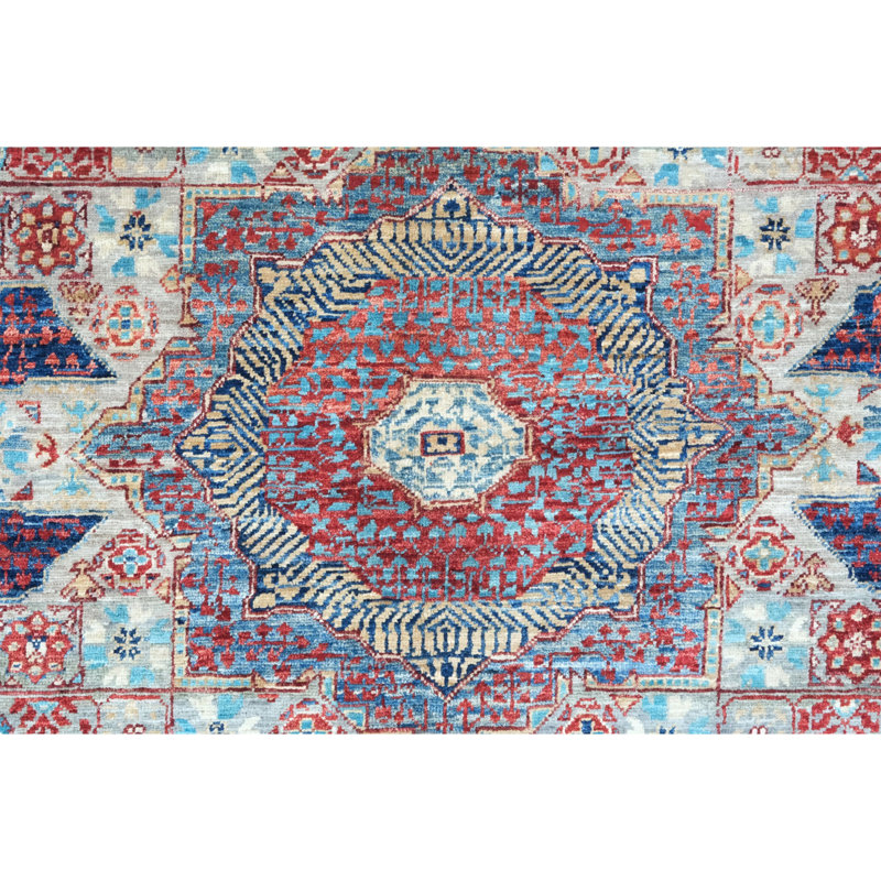 High-Quality Hand-Knotted Navy And Red Area Rug