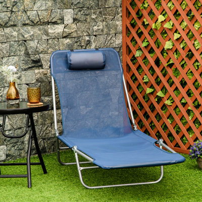 Blue Patio Sun Chair - 6 Reclining, Breathable Seat, , For Outdoor Enjoyment, Beach, Yard Mesh Recliner , Yard, Patio, Pool,