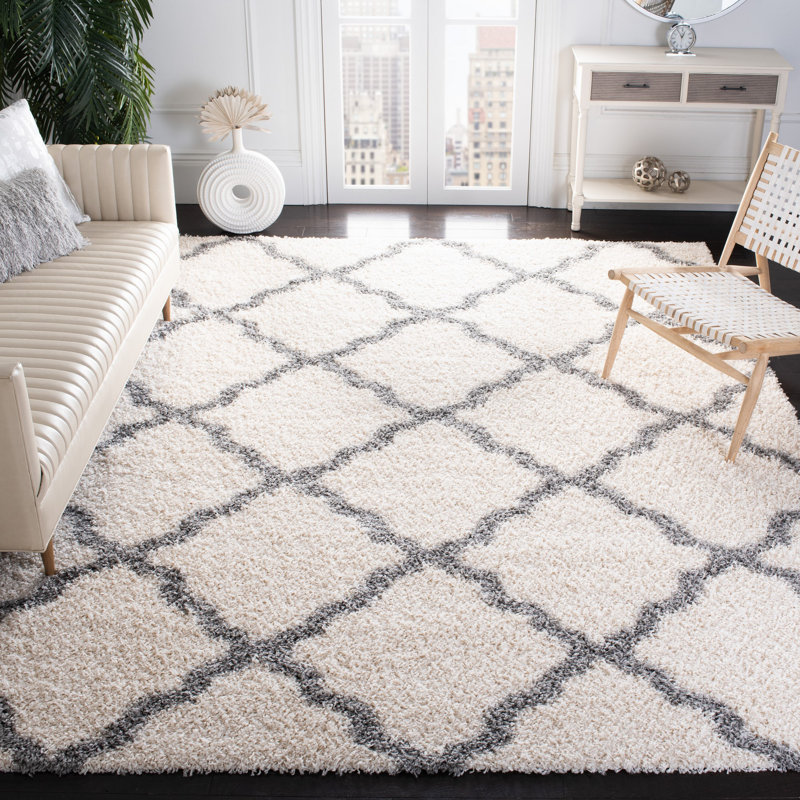 Tapis ivoire / gris à motif géométrique Alonnah, Rectangle de 10 pi x 14 pi