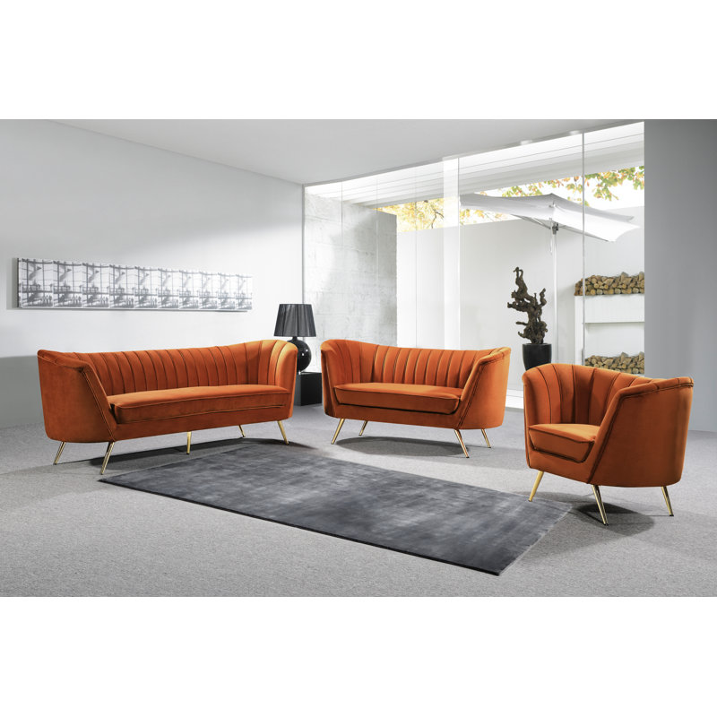 Margo 43" Wide Tufted Velvet Barrel Chair, Cognac Velvet